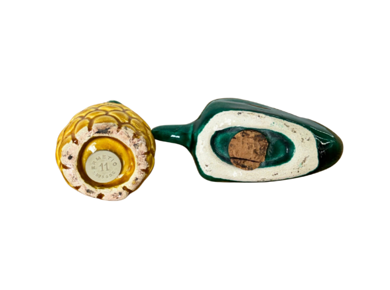 Vintage French Majolica Pineapple & Green Pepper Salt + Pepper Shakers — Pair