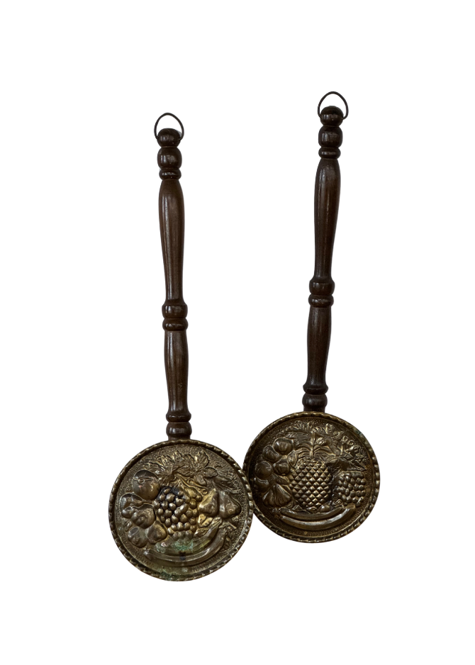 Vintage English Brass Fruit-Motif Silent Butler / Crumb Catcher — Choice of 2, c. 1960s