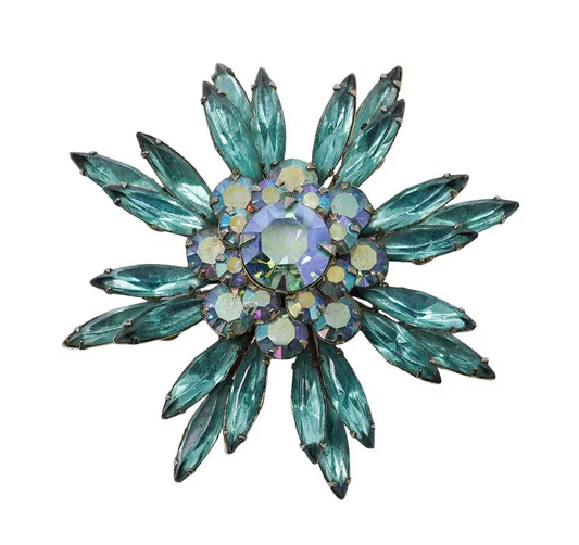 Vintage Judy Lee Rhinestone Statement Brooch — Silver Tone
