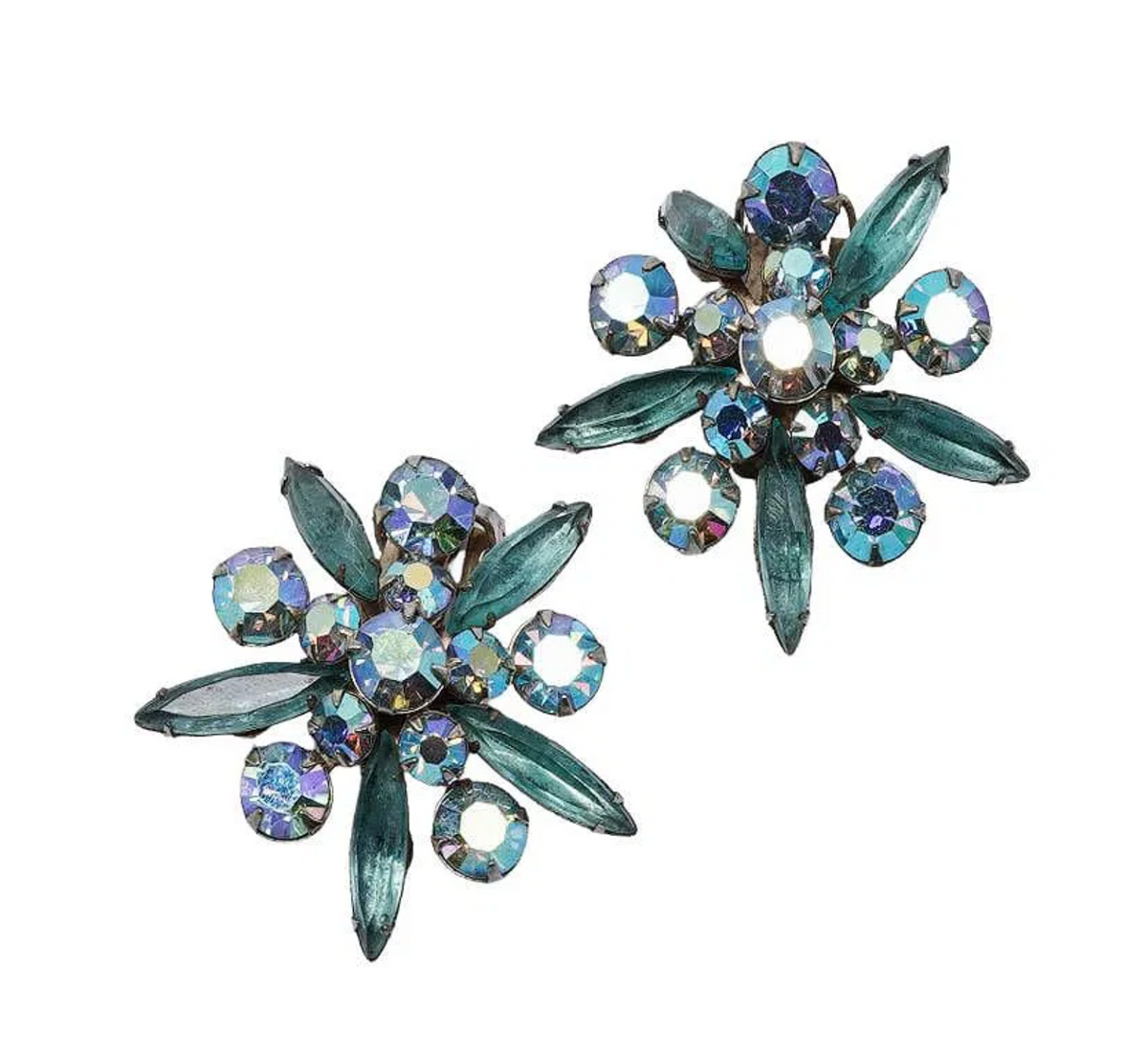 Vintage Judy Lee Rhinestone Clip-On Earrings — Silver Tone
