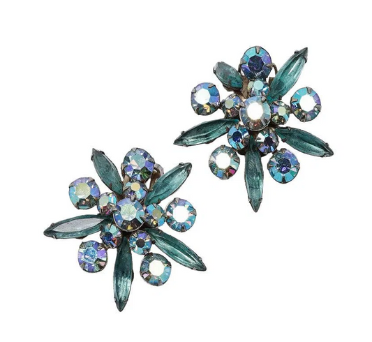 Vintage Judy Lee Rhinestone Clip-On Earrings — Silver Tone