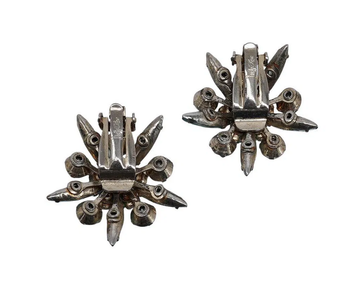 Vintage Judy Lee Rhinestone Clip-On Earrings — Silver Tone
