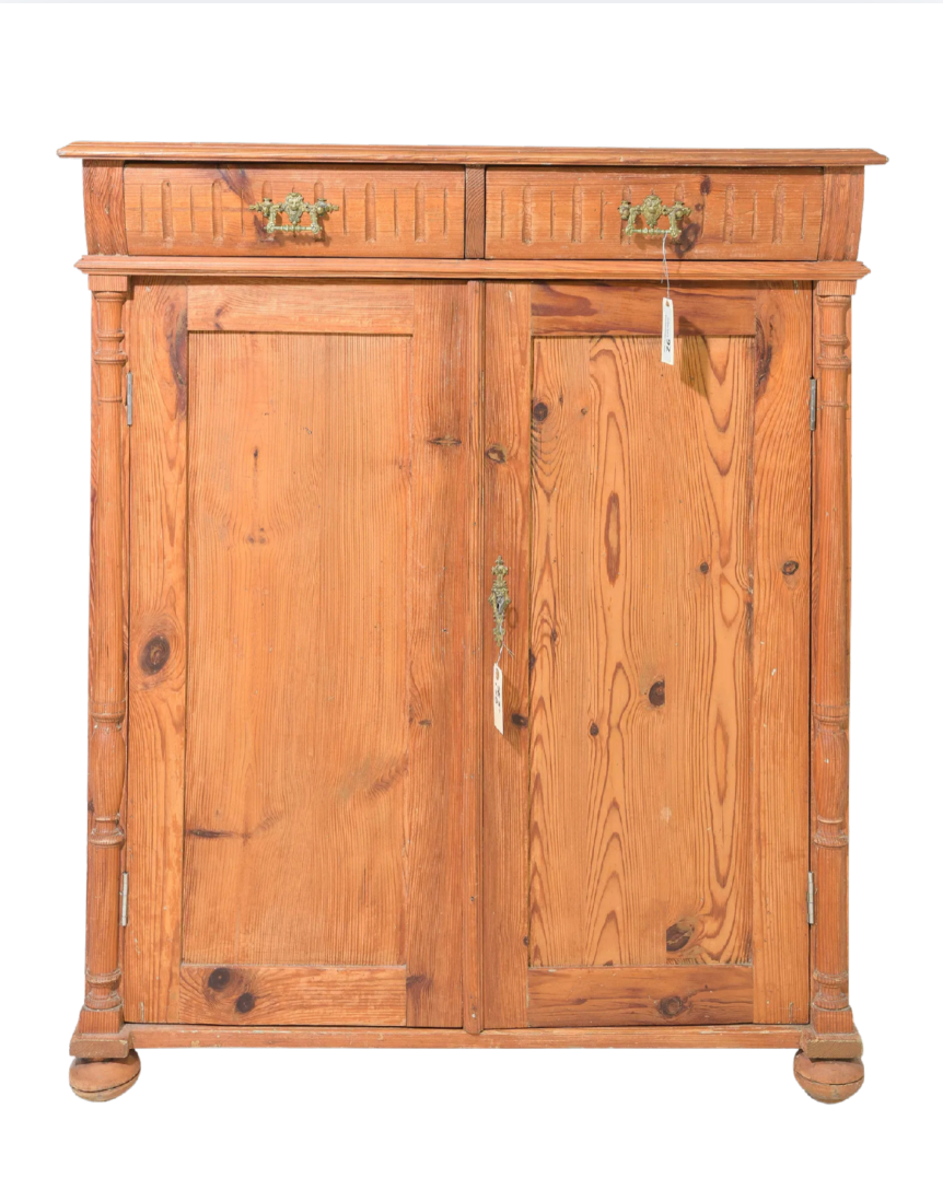 Antique Swedish Pine Double-Door Cabinet