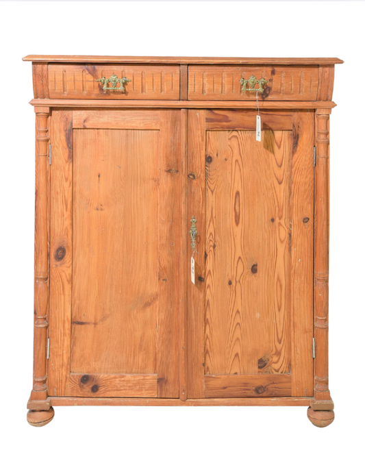 Antique Swedish Pine Double-Door Cabinet