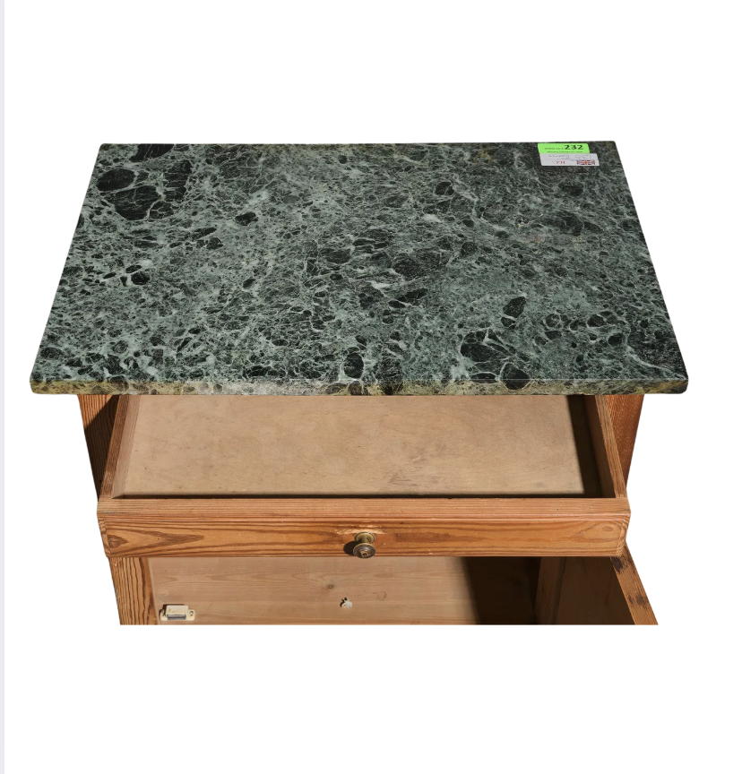 Antique British Pine Washstand Cabinet with Green Marble Top