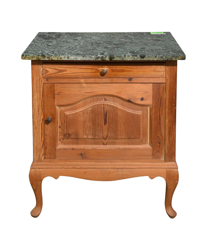 Antique British Pine Washstand Cabinet with Green Marble Top