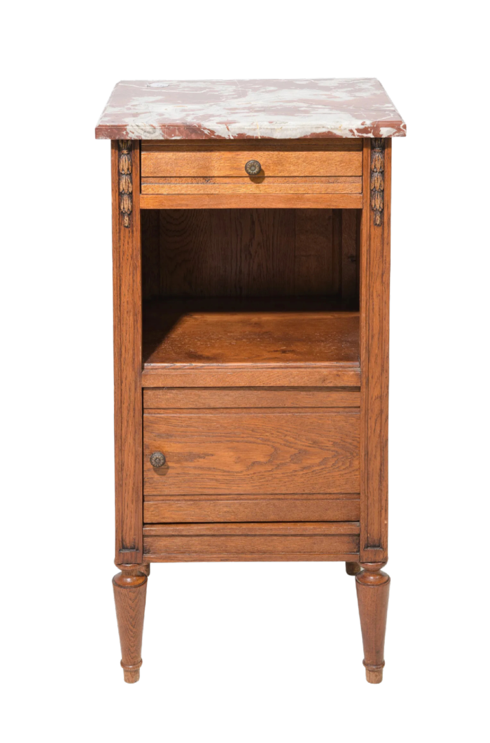 French Louis XVI Style Marble-Top Nightstand / Side Cabinet