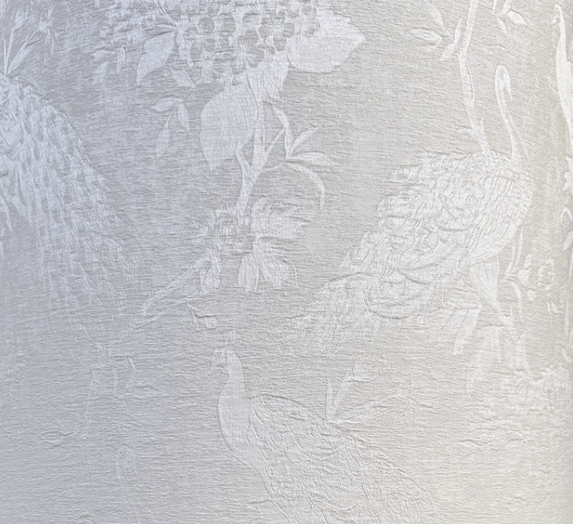 White silk peacock and botanical lampshade detail