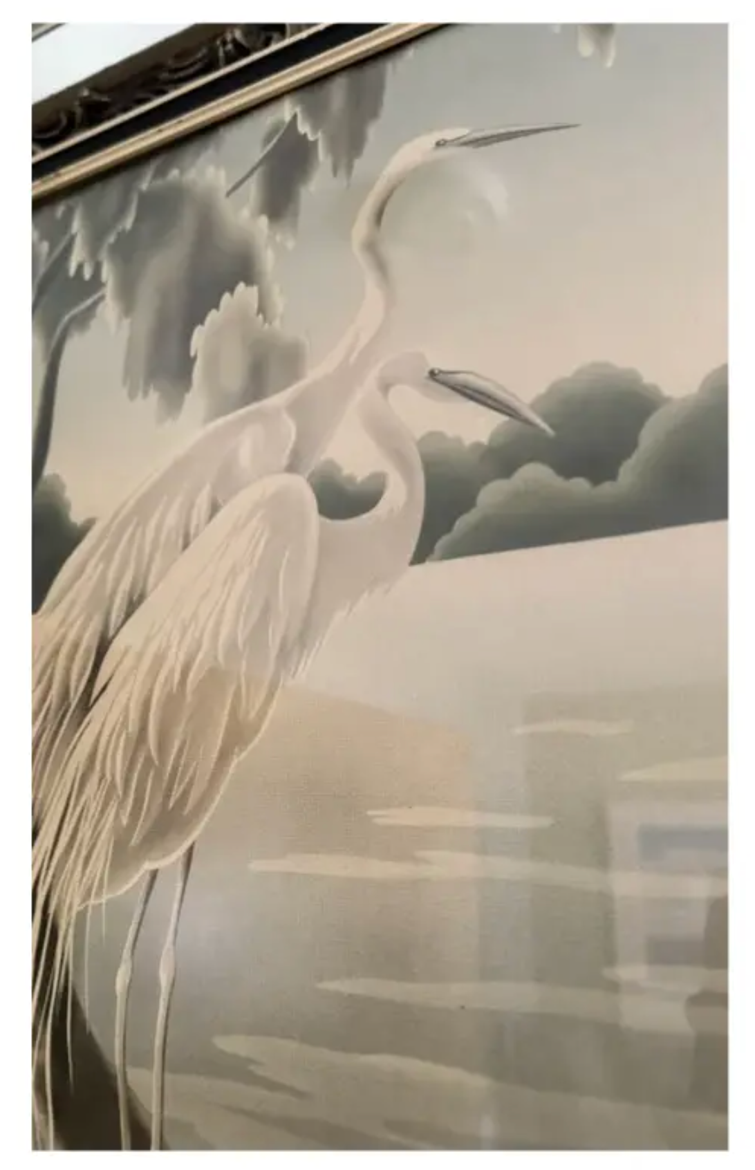1940s Turner Egret Lithograph in Original Mirrored Frame