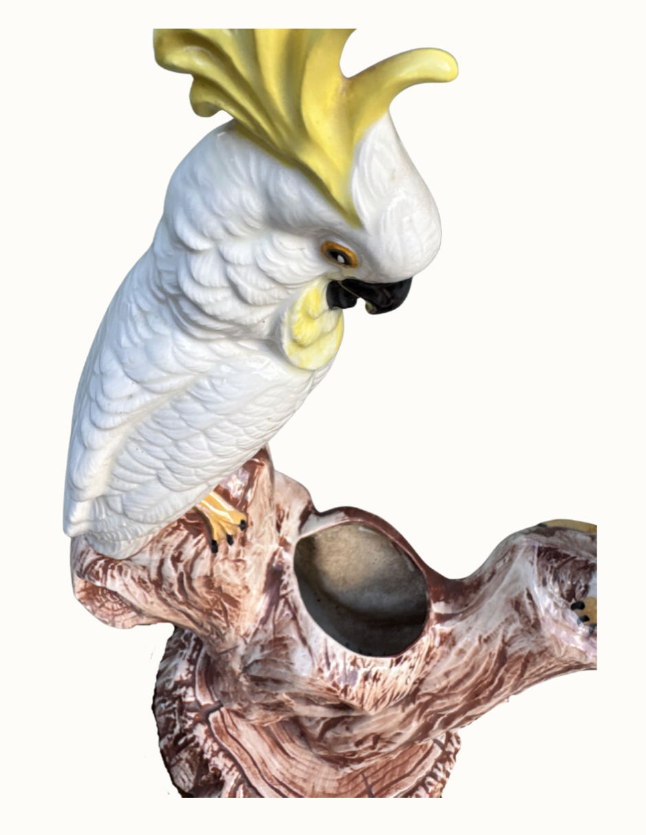 White Plains USA marking on vintage cockatoo planter