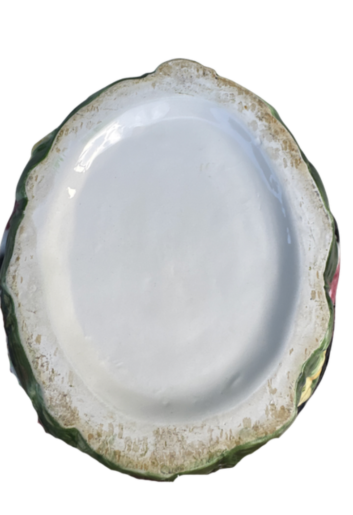 Underside of attributed Portuguese majolica toucan bowl