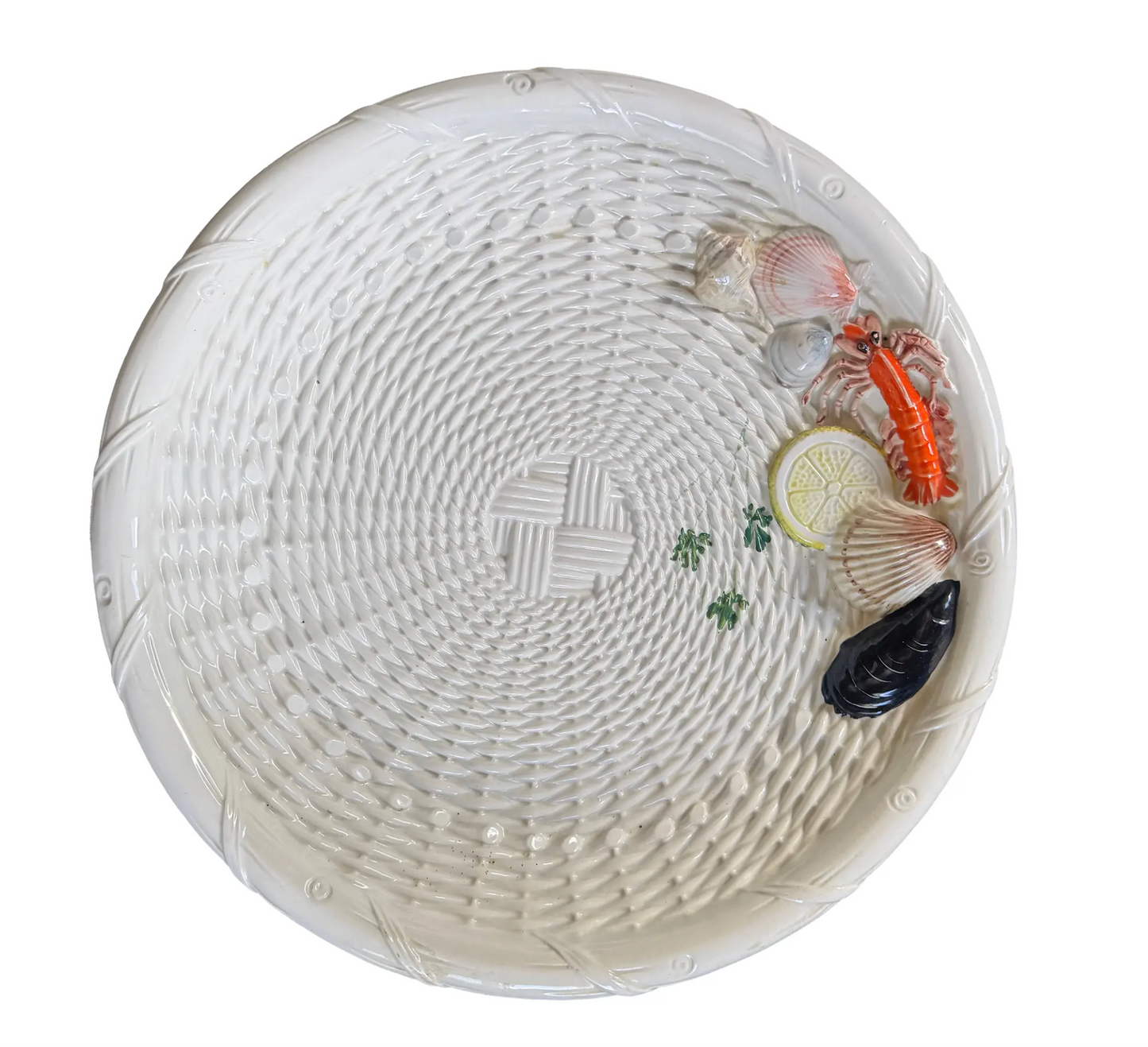 1970s Italian Majolica Seafood Platter — Hand-Painted, 18"