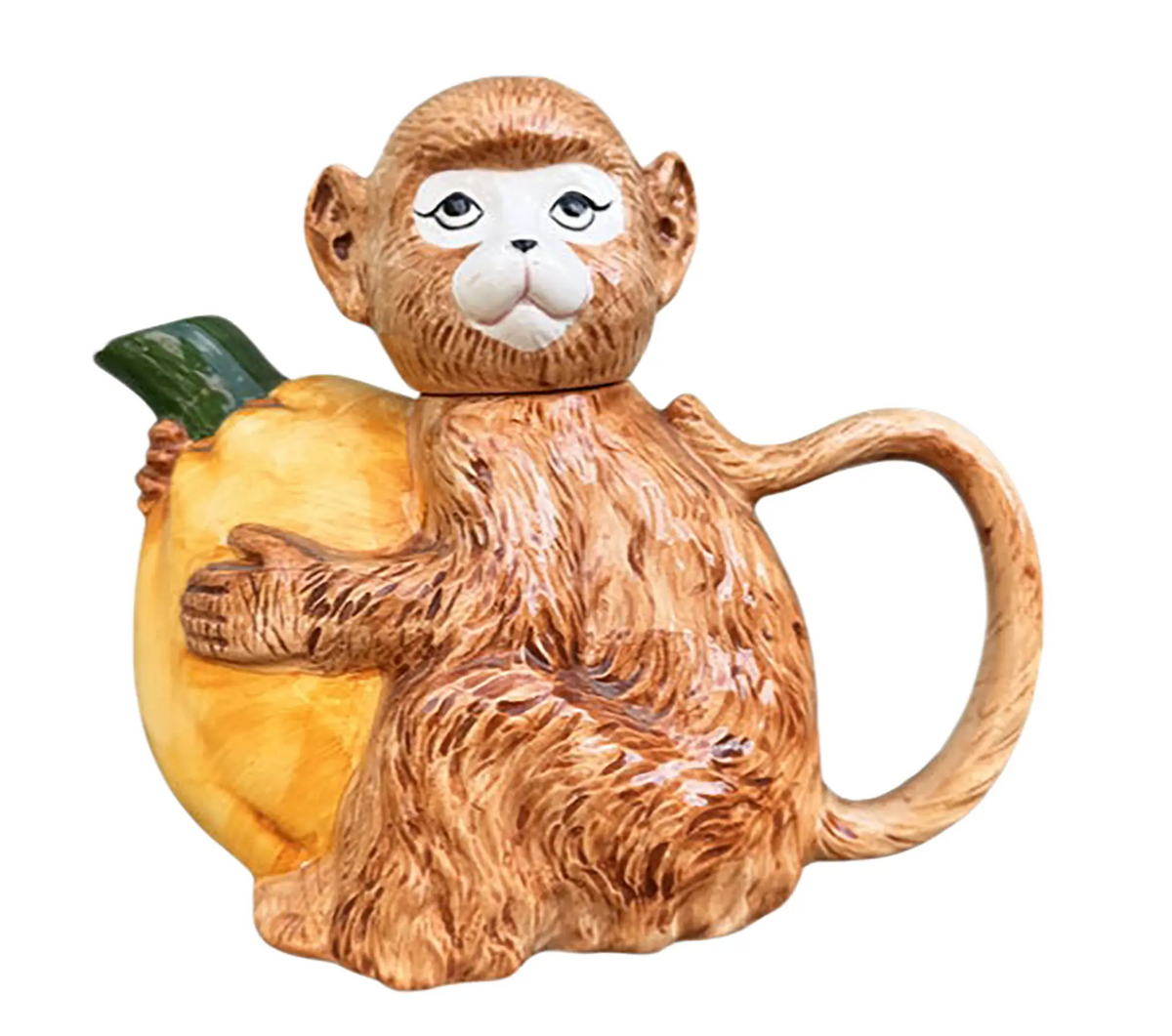 Vintage Italian Majolica Monkey & Citrus Figural Teapot — Circa 1970s