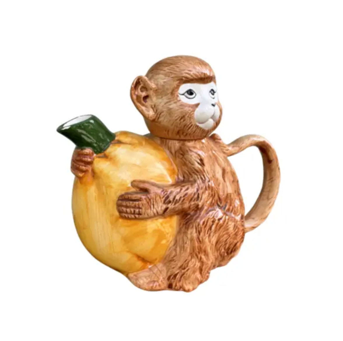 Vintage Italian Majolica Monkey & Citrus Figural Teapot — Circa 1970s