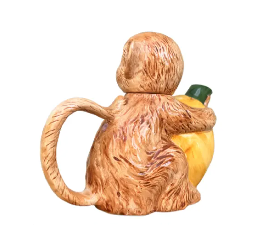 Vintage Italian Majolica Monkey & Citrus Figural Teapot — Circa 1970s