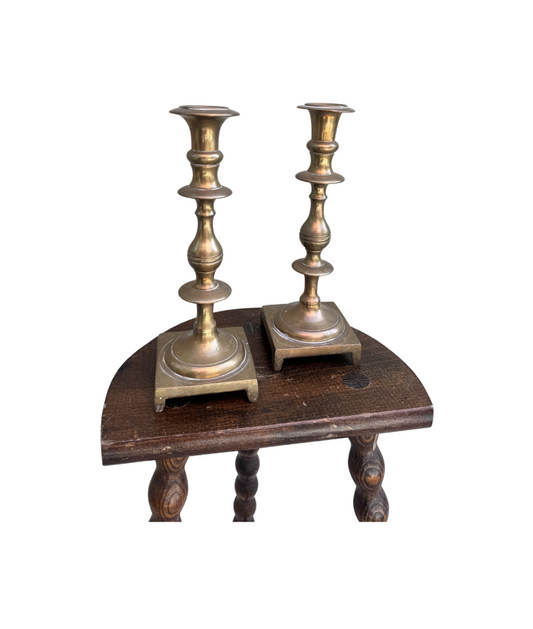 Antique English 19th-Century Brass Baluster Candlesticks — Pair