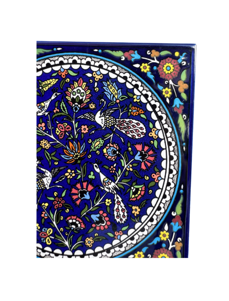Vintage Armenian Ottoman-Style Hand-Painted Cobalt Ceramic Wall Tile