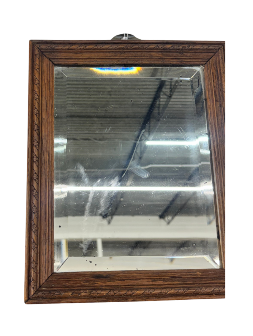 Antique French Carved Wood Beveled Mirror, c. 1880–1900