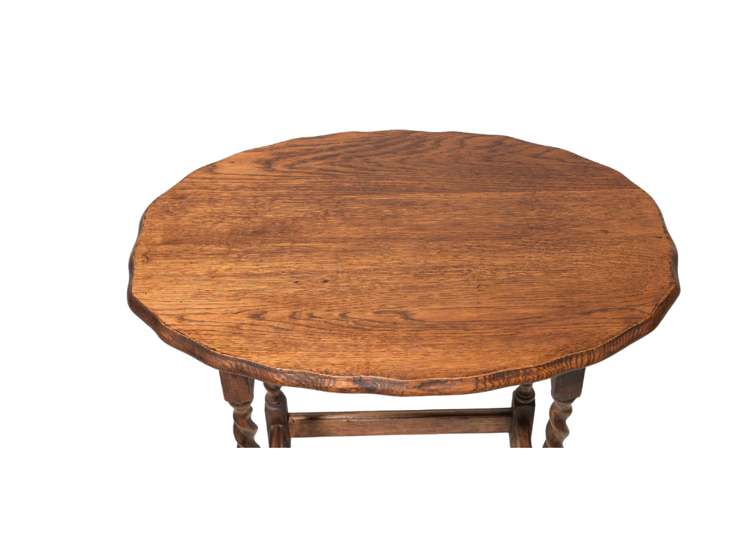Antique English Barley-Twist Side Table with Scalloped Top, c. 1900