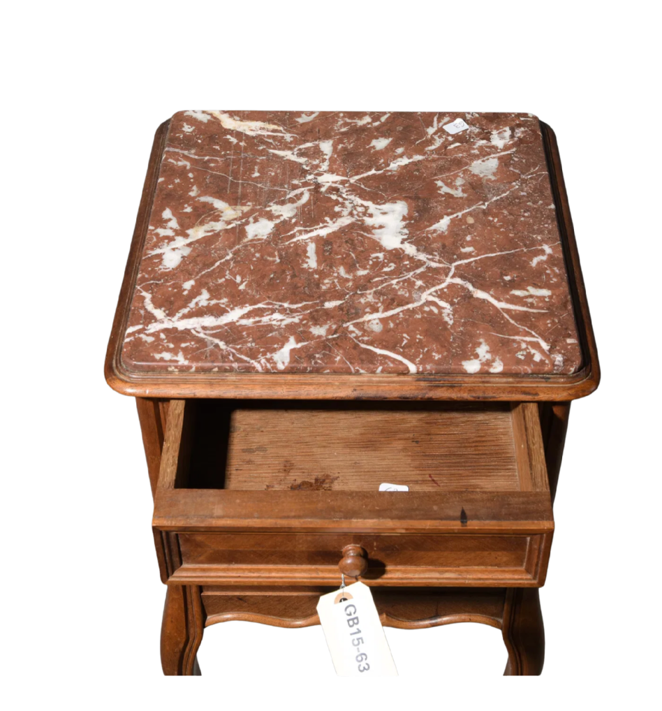 18th C. Vintage Louis XVI Style Marble-Top Nightstand / Side Table