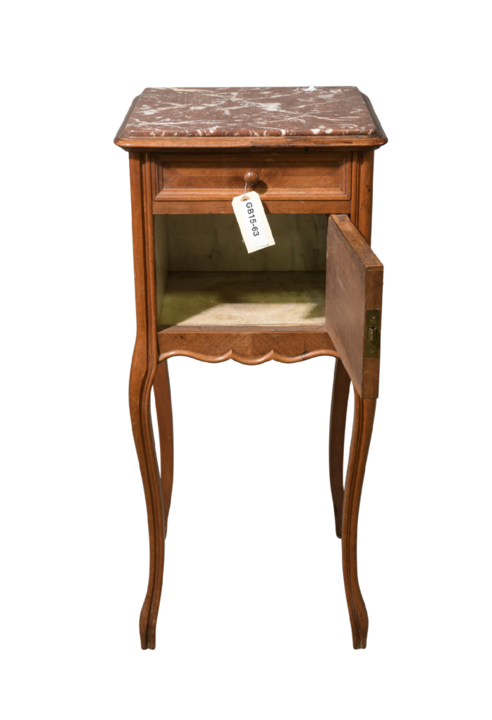 18th C. Vintage Louis XVI Style Marble-Top Nightstand / Side Table