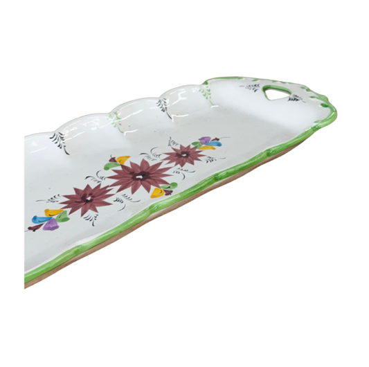 Vintage Portuguese Hand-Painted Floral Serving Tray — Portugal, c. 1985