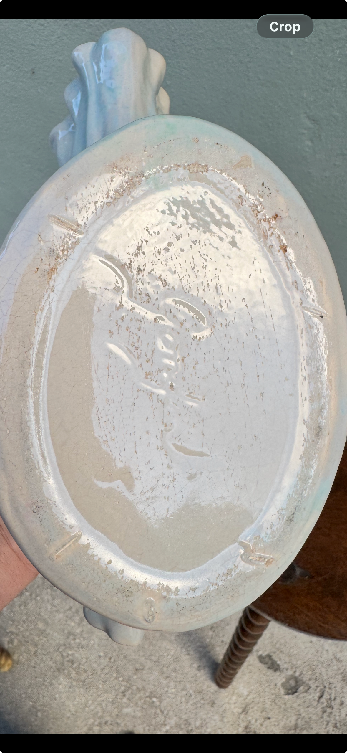 Vintage Pearlescent Ceramic Shell Vase / Planter — Blush Pink Interior