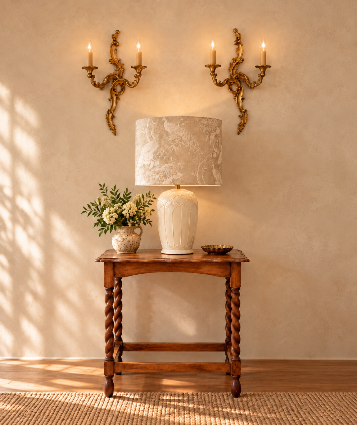 Antique Louis XV Style Gilt Metal Rococo Two-Light Wall Sconces — Pair