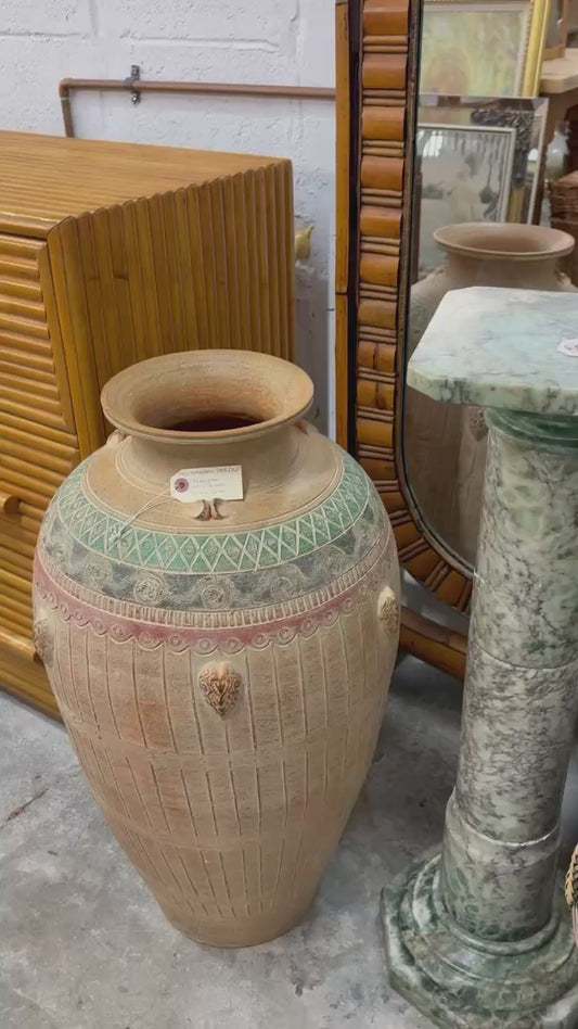 Monumental Mediterranean Terracotta Amphora with Greco-Roman Relief