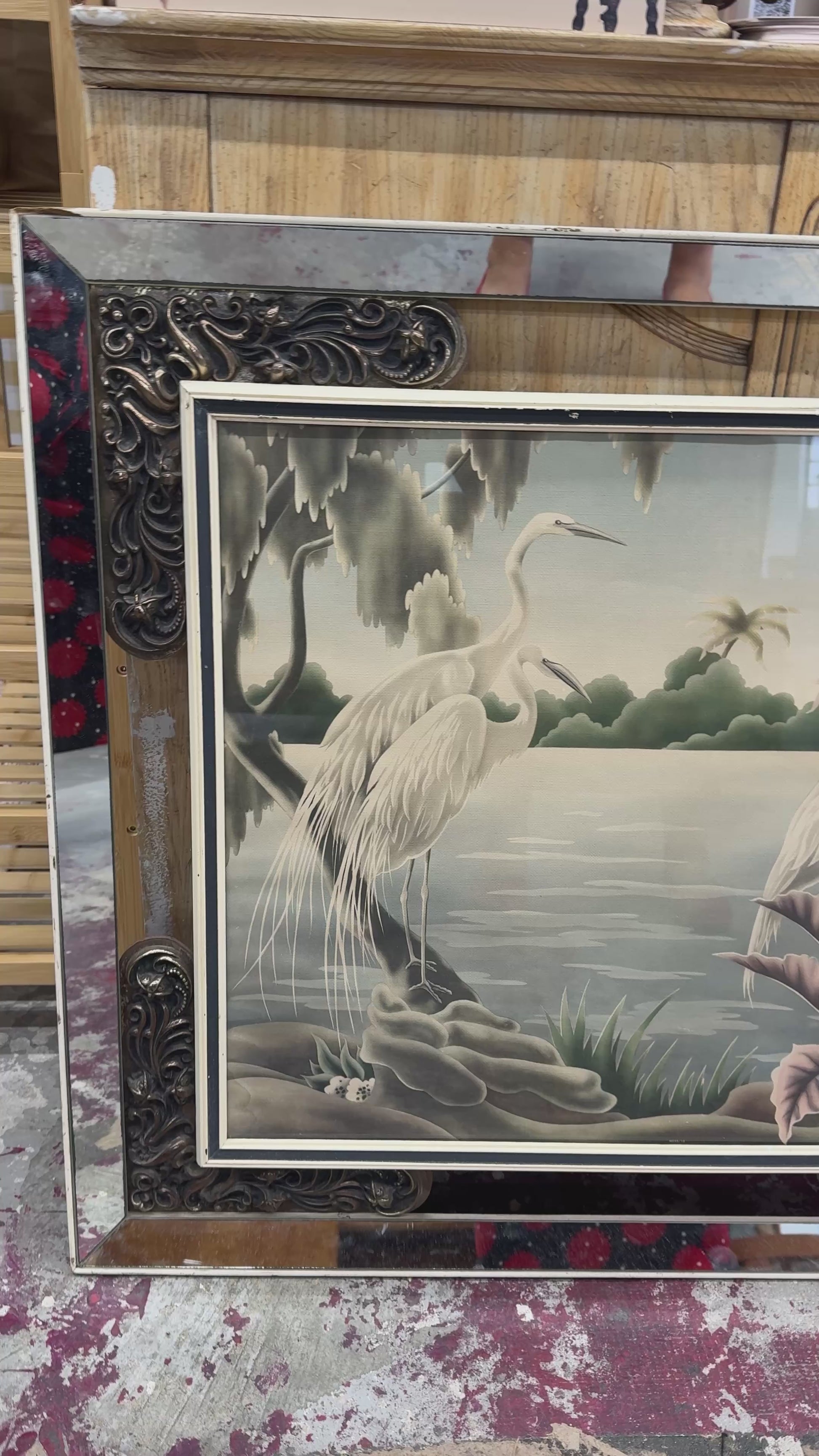 White egrets in a misty lakeside landscape by Turner Manufacturing
