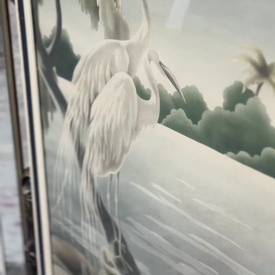 White egrets in a misty lakeside landscape by Turner Manufacturing