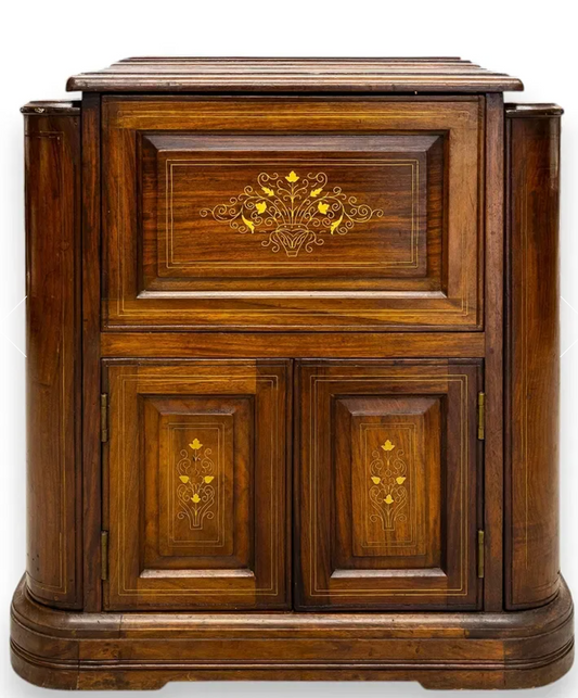 Vintage Mid-Century Wooden Liquor Cabinet with Marquetry Inlay